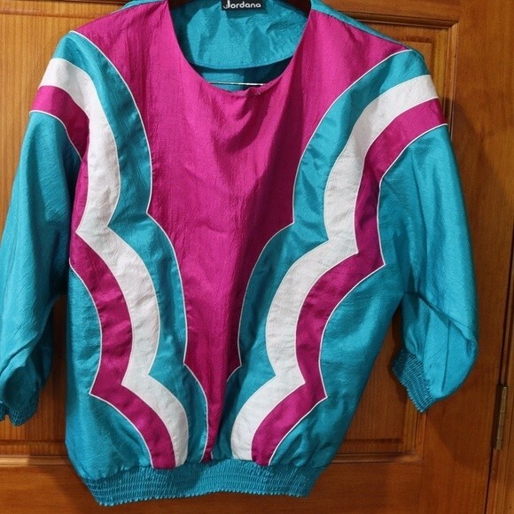 Jordana Vintage Windbreaker Track Suit  Tops Hot Pink Retro 90s 3 pc set - Picture 4 of 16